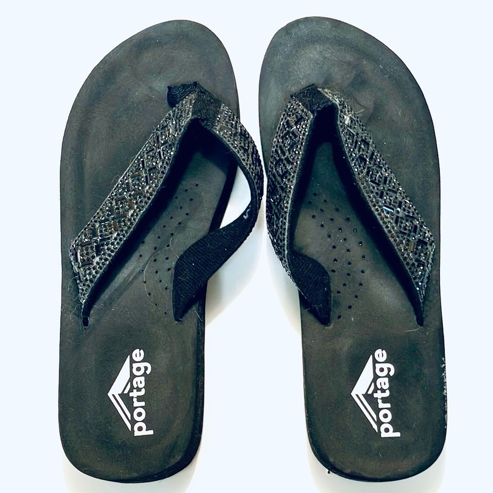Black Rhinestone Protege Flip Flops